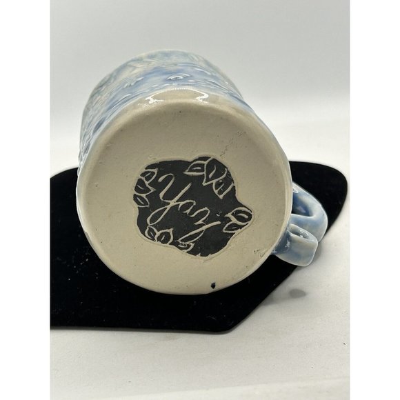 mug pottery hummingbird Butterflies Blue Floral Signed Yaz - Picture 11 of 15